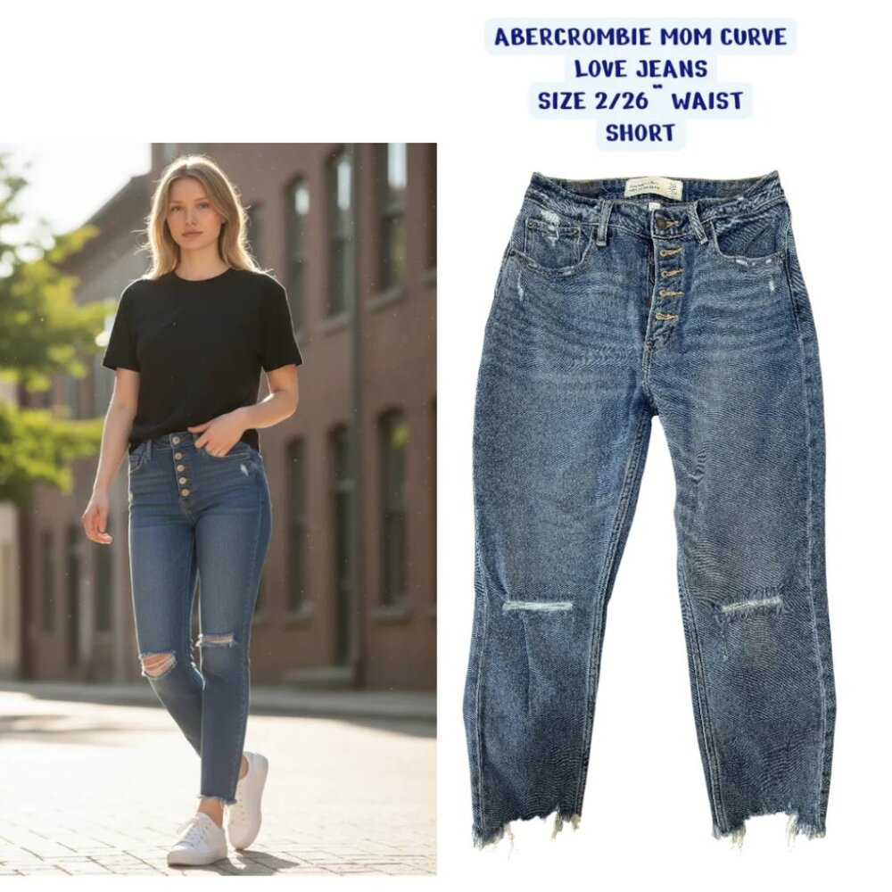 ABERCROMBIE CURVE LOVE MOM DISTRESSED ANKLE CROP JEANS SZ. 2/26" SHORT EUC